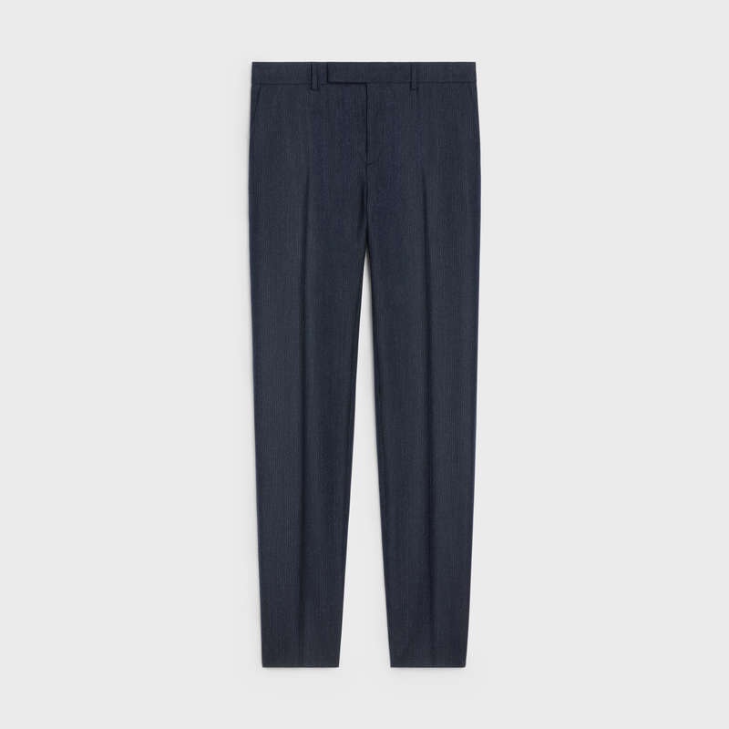 Celine Klasik Çizgili Flannel Pantolonlar Lacivert | CL-592026