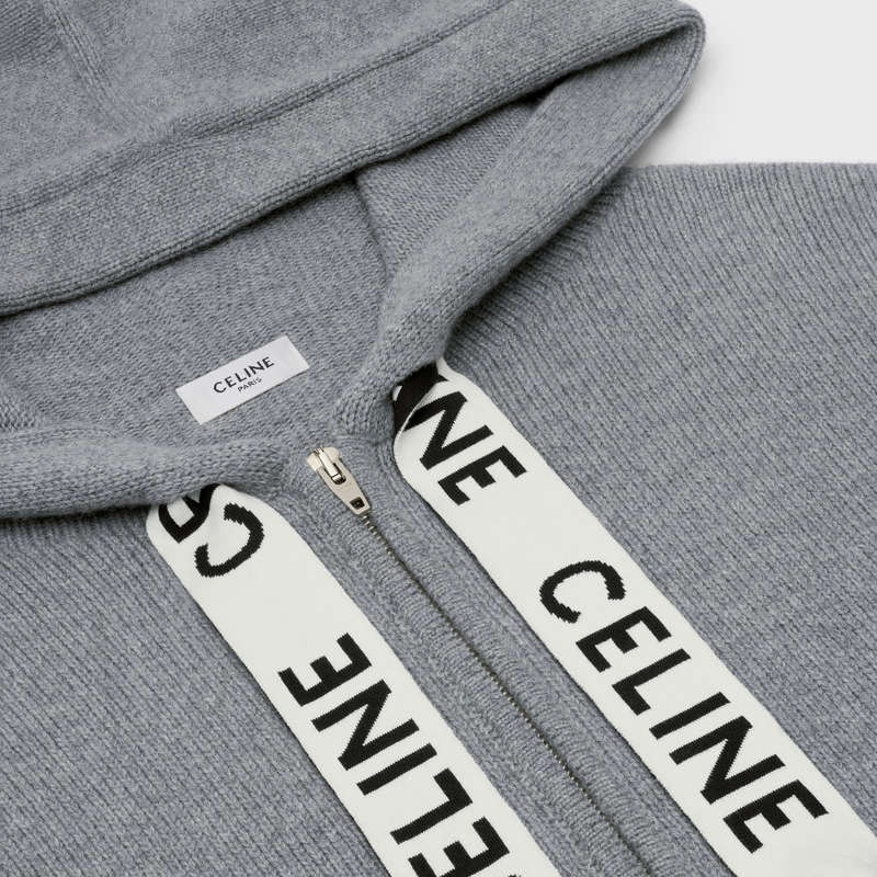 Celine Kukuletalı In Cashmere Yün Tişörtü Gri | CL-592116