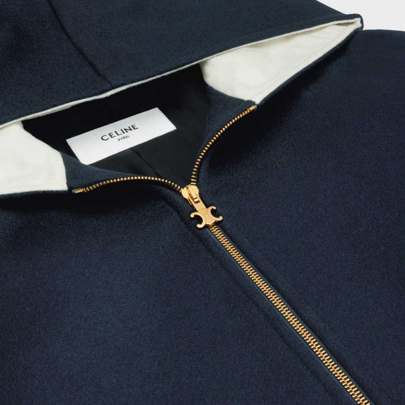 Celine Kukuletalı Teddy In Double Face Cashmere Mont Lacivert | CL-592679