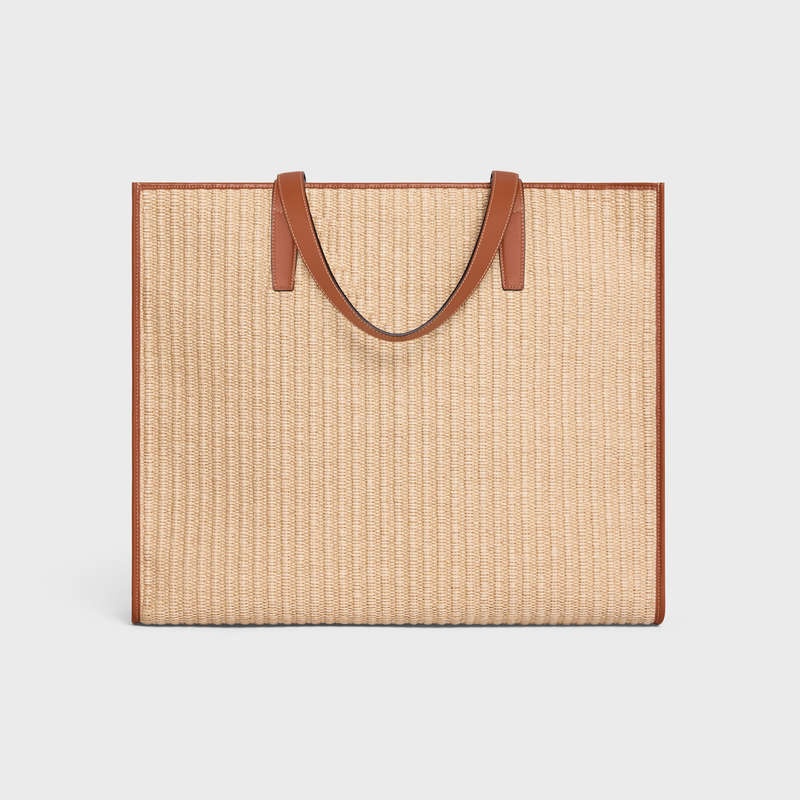 Celine Large In Raffia Effect Tekstil With Celine Embroidery Cabas Bej Rengi Kahverengi | CL-591831