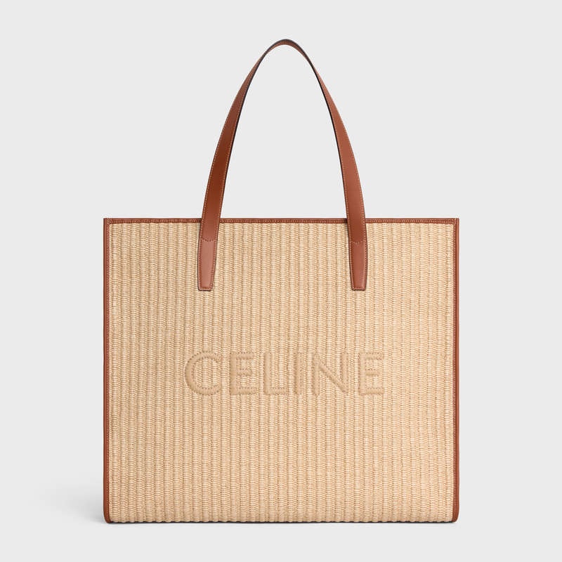 Celine Large In Raffia Effect Tekstil With Celine Embroidery Cabas Bej Rengi Kahverengi | CL-591831