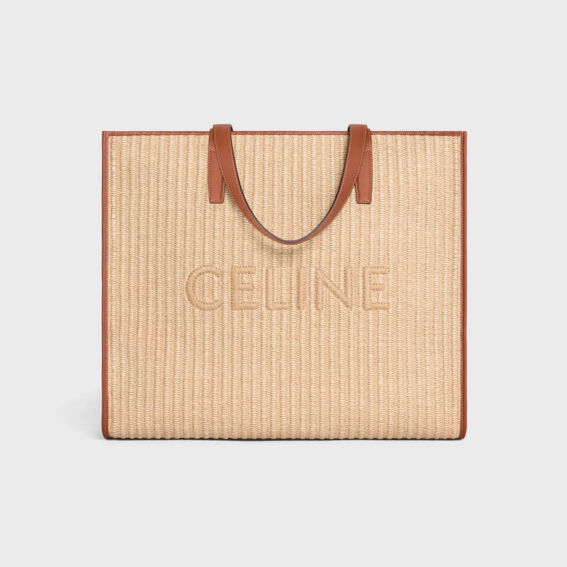 Celine Large In Raffia Effect Tekstil With Celine Embroidery Cabas Bej Rengi Kahverengi | CL-591831