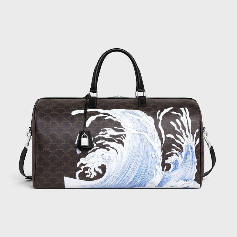 Celine Large In Triomphe Kanvas With David Weiss Wave Print Seyahat Çantası Siyah | CL-591819