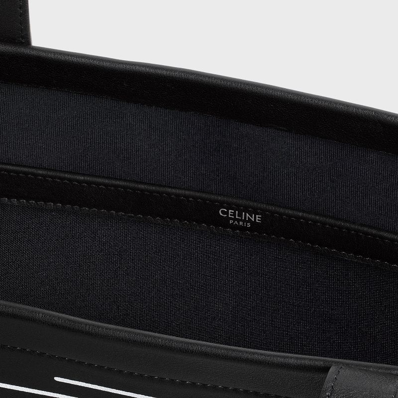 Celine Large Squared In Calfskin With Celine Wiltern Print Cabas Siyah | CL-591829