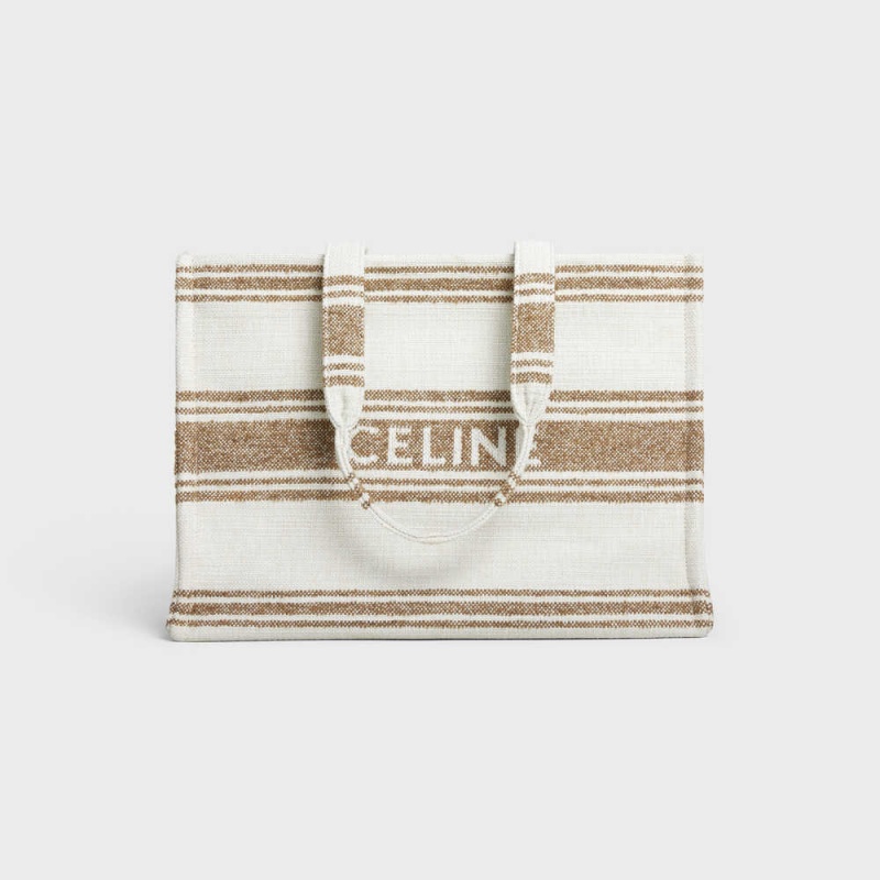 Celine Large Thais In Çizgili Tekstil With Jacquard Cabas Kahverengi Kahverengi | CL-593074