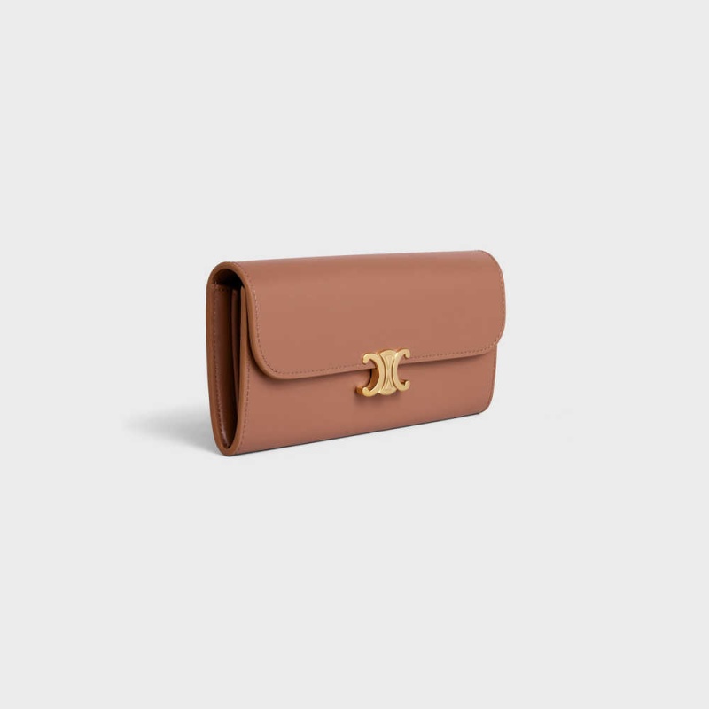 Celine Large Triomphe In Shiny Calfskin Cüzdan Kahverengi | CL-592984