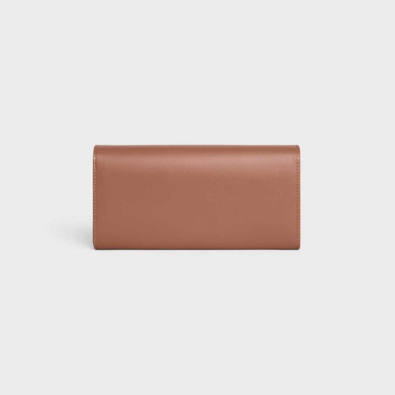Celine Large Triomphe In Shiny Calfskin Cüzdan Kahverengi | CL-592984