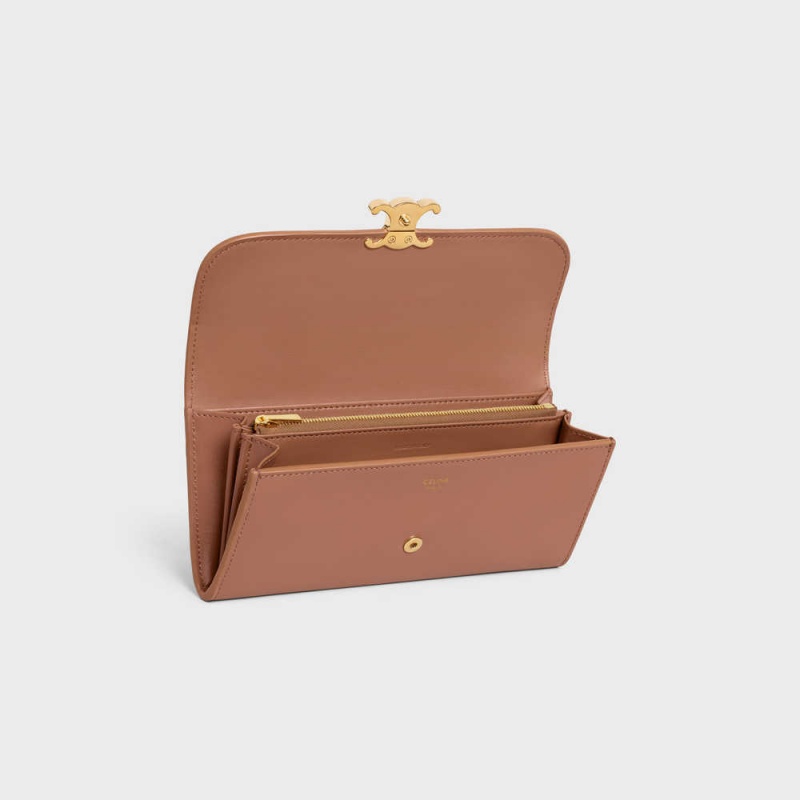 Celine Large Triomphe In Shiny Calfskin Cüzdan Kahverengi | CL-592984