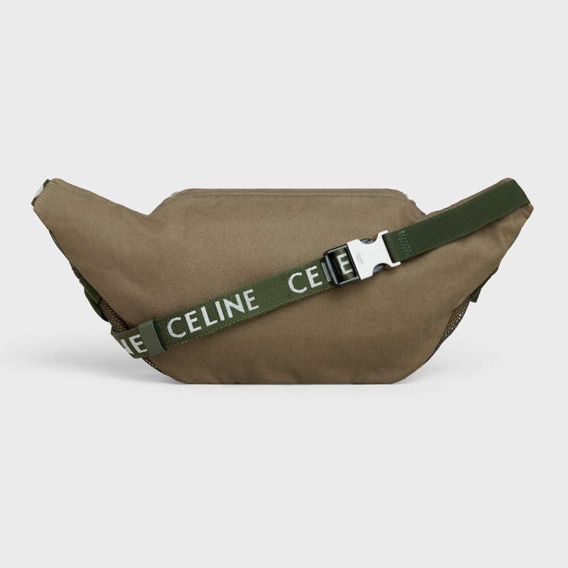 Celine Large Zipped Bag Doğa Yürüyüşü In Pamuklu Gabardine With Celine Print Omuz Çantası Haki | CL-591849