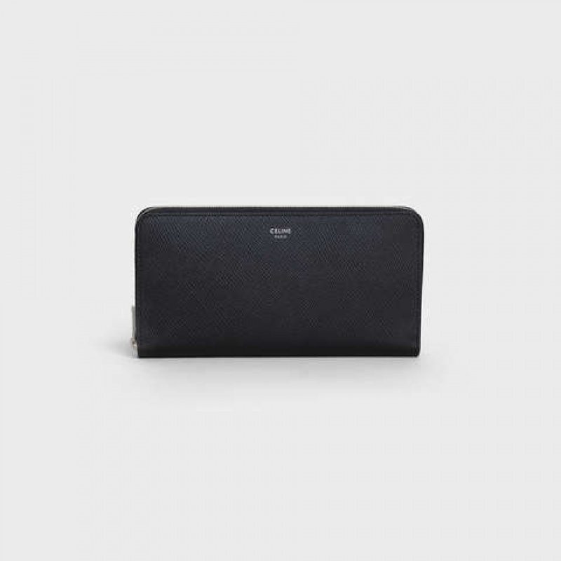 Celine Large Zipped In Grained Calfskin Cüzdan Siyah | CL-591798