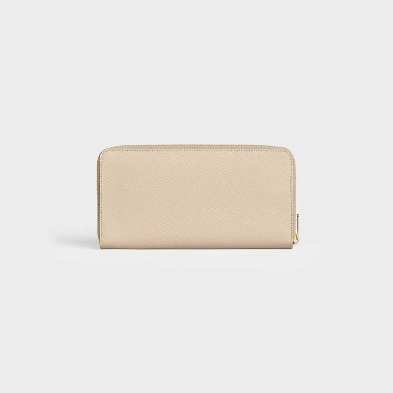 Celine Large Zipped In Grained Calfskin Cüzdan Bej Rengi | CL-593001