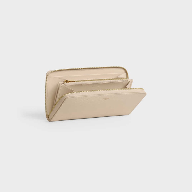 Celine Large Zipped In Grained Calfskin Cüzdan Bej Rengi | CL-593001
