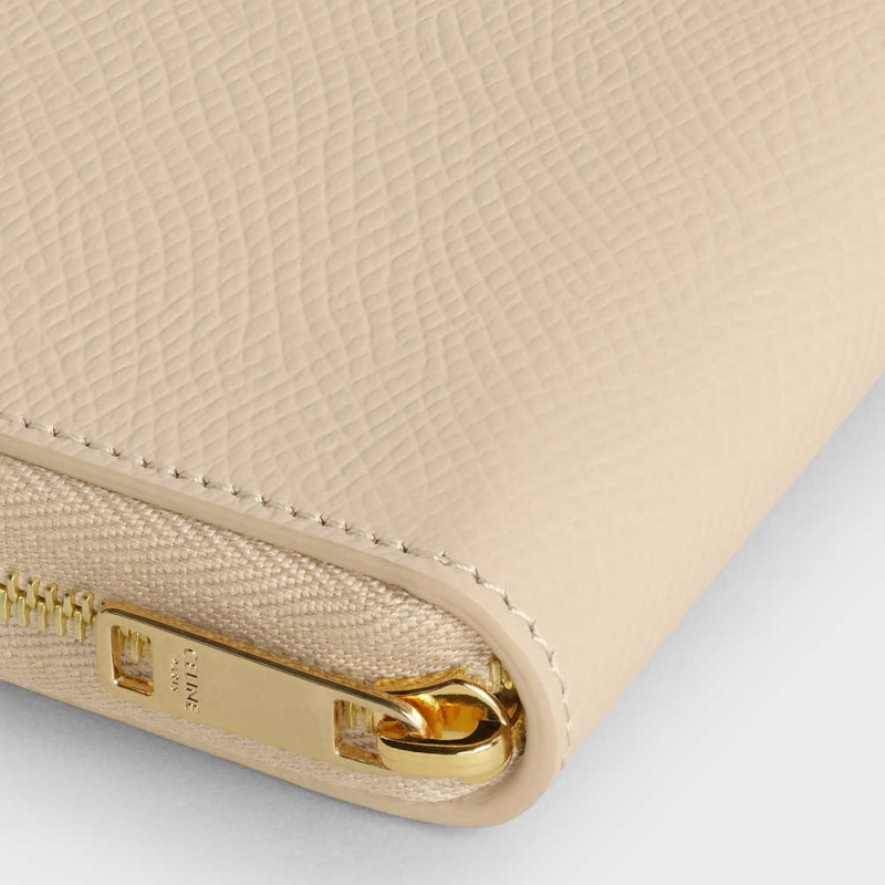 Celine Large Zipped In Grained Calfskin Cüzdan Bej Rengi | CL-593001