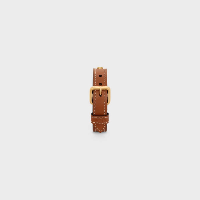 Celine Les Cuirs In Brass With Gold Finish And Calfskin Bilezik Altın Kahverengi | CL-592223