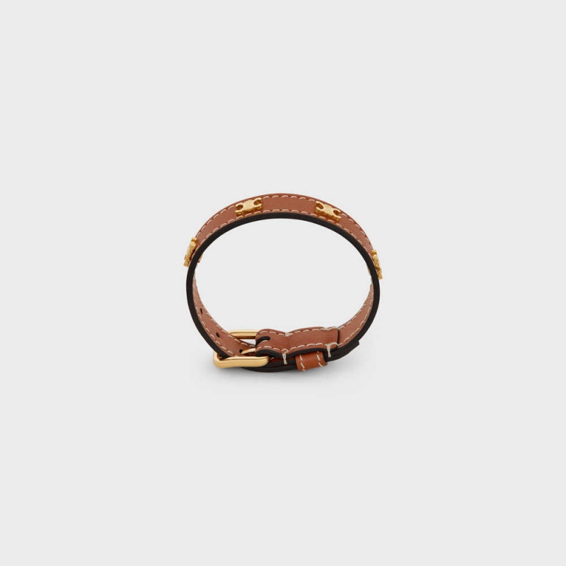 Celine Les Cuirs In Brass With Gold Finish And Calfskin Bilezik Altın Kahverengi | CL-592223