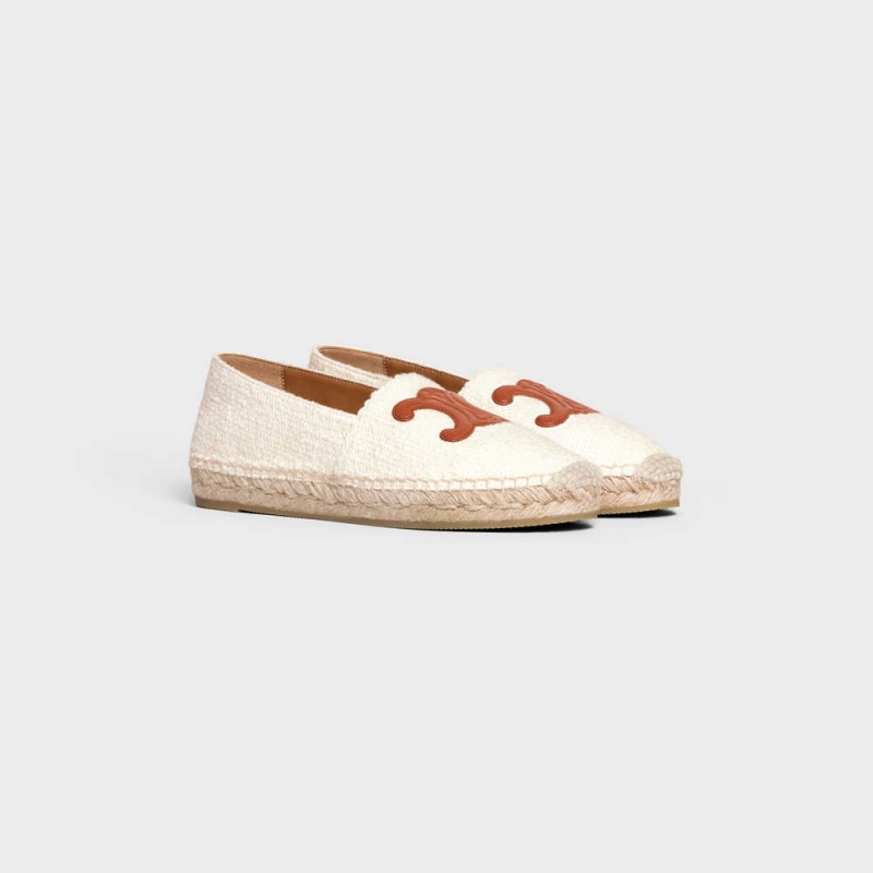 Celine Les Espadrilles With Triomphe Signature In Tweed & Calfskin Makosen Krema | CL-592540