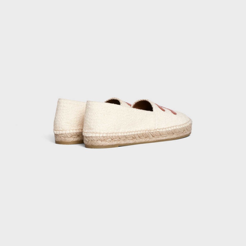 Celine Les Espadrilles With Triomphe Signature In Tweed & Calfskin Makosen Krema | CL-592540