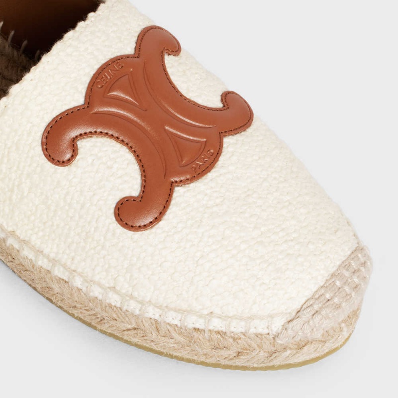 Celine Les Espadrilles With Triomphe Signature In Tweed & Calfskin Makosen Krema | CL-592540