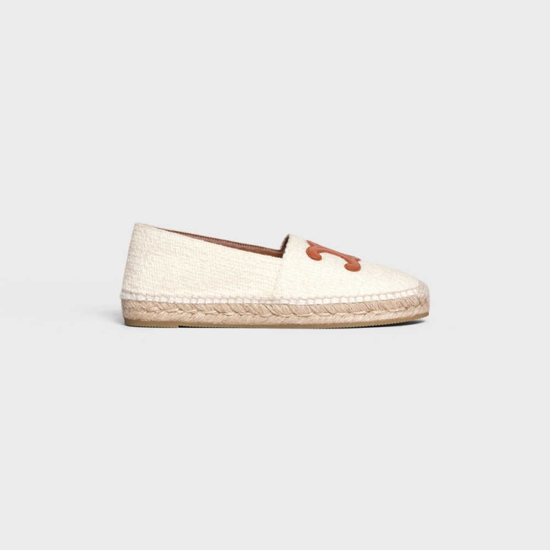 Celine Les Espadrilles With Triomphe Signature In Tweed & Calfskin Makosen Krema | CL-592540