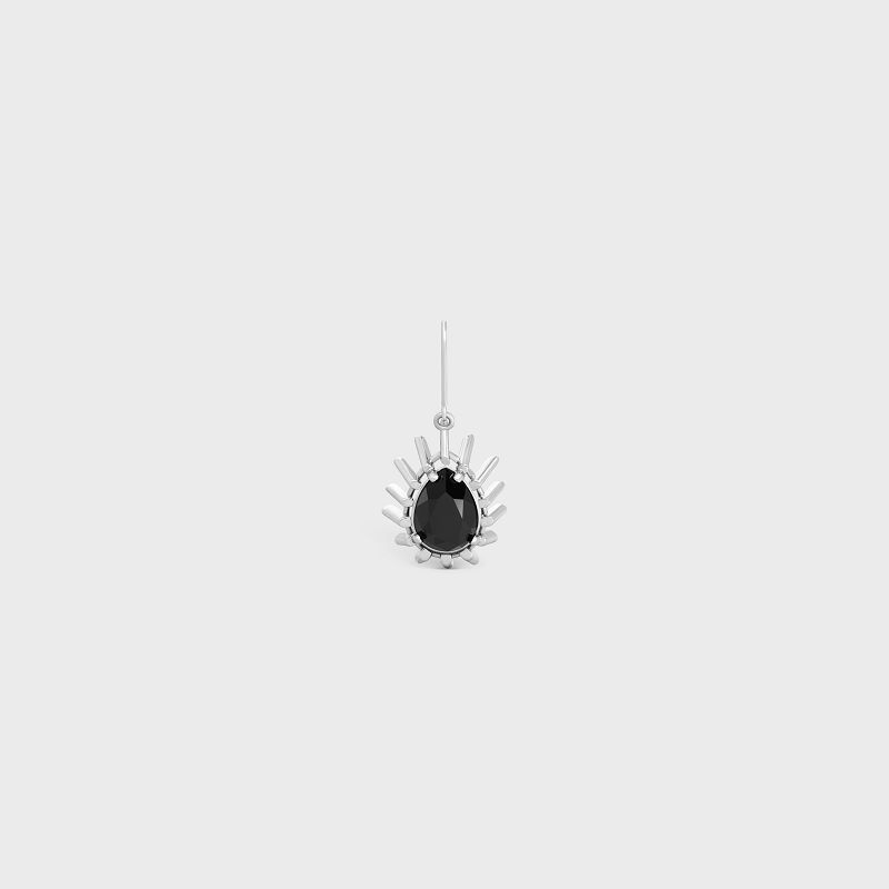 Celine Les Pierres Ear In Brass With Rhodium Finish And Black Strass Küpe Gümüş Siyah | CL-591673