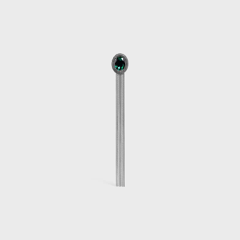 Celine Les Pierres Oval Brooch In Brass With Rhodium Finish And Green Strass Küpe Gümüş Yeşil | CL-591676