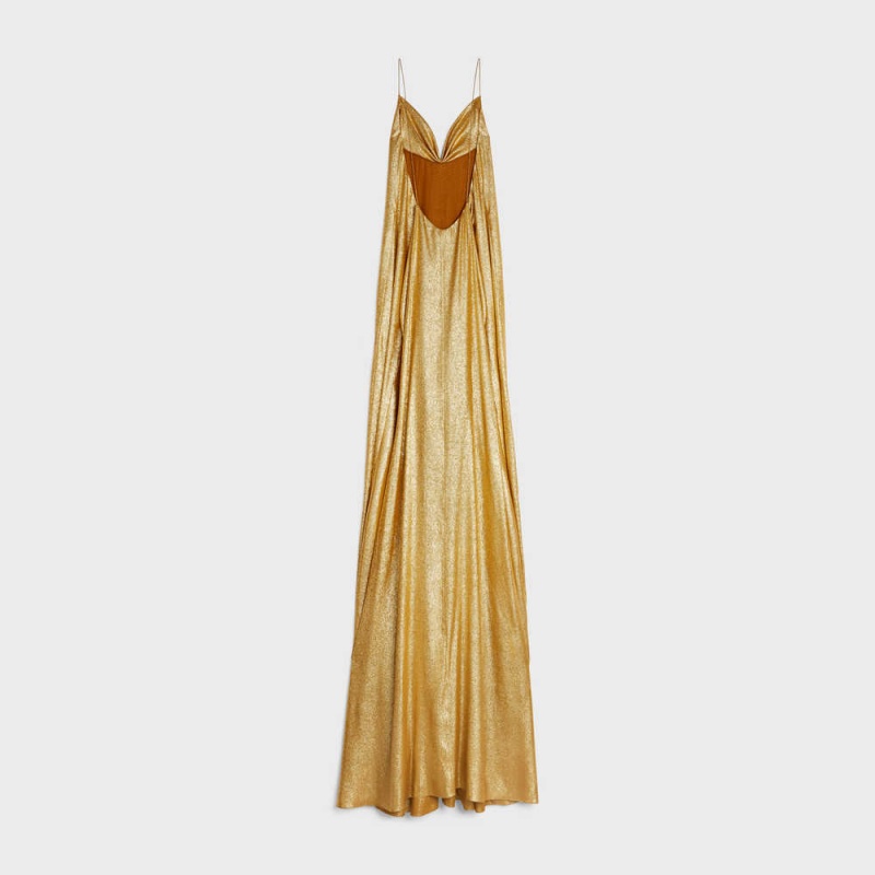 Celine Lingerie In Crepe Lamé Elbise Altın | CL-592864