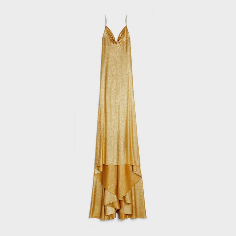 Celine Lingerie In Crepe Lamé Elbise Altın | CL-592864