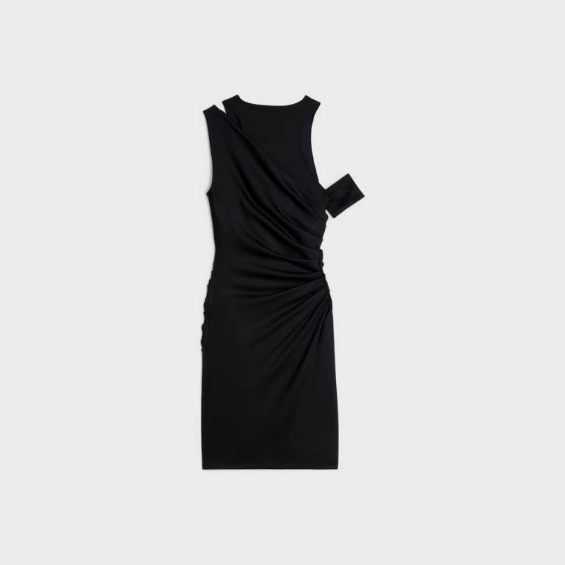 Celine Lolita Asymmetric In Yün Jersey Elbise Siyah | CL-592865
