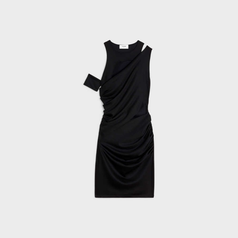 Celine Lolita Asymmetric In Yün Jersey Elbise Siyah | CL-592865