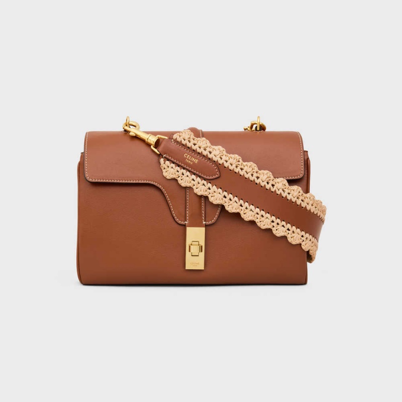 Celine Long Askılı In Raffia And Calfskin Küçük Deri Ürünler Bej Rengi Kahverengi | CL-592906