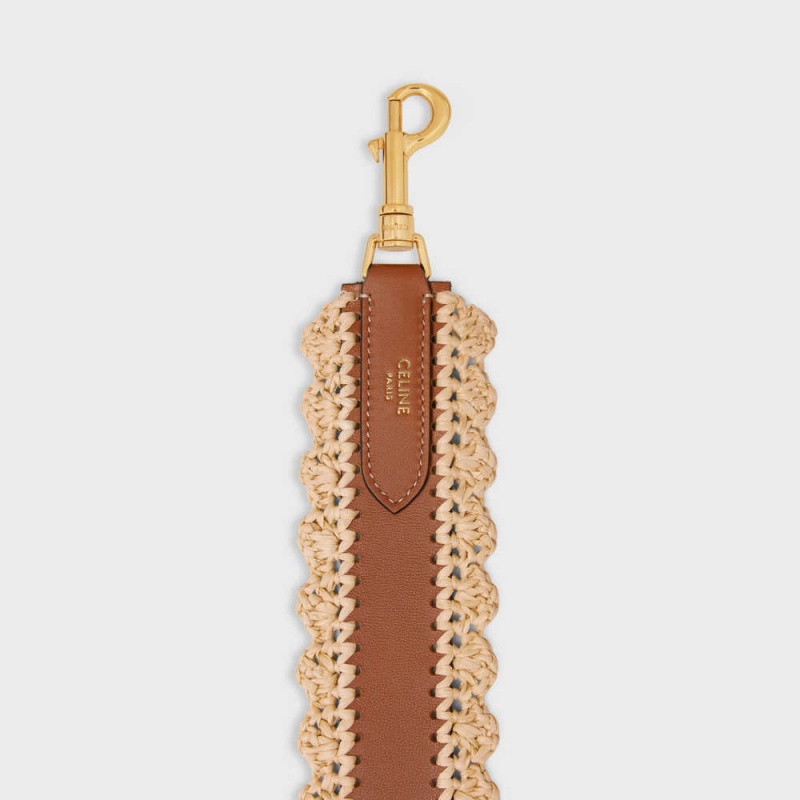 Celine Long Askılı In Raffia And Calfskin Küçük Deri Ürünler Bej Rengi Kahverengi | CL-592906