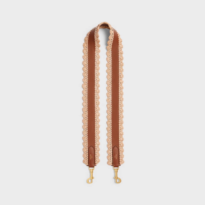 Celine Long Askılı In Raffia And Calfskin Küçük Deri Ürünler Bej Rengi Kahverengi | CL-592906