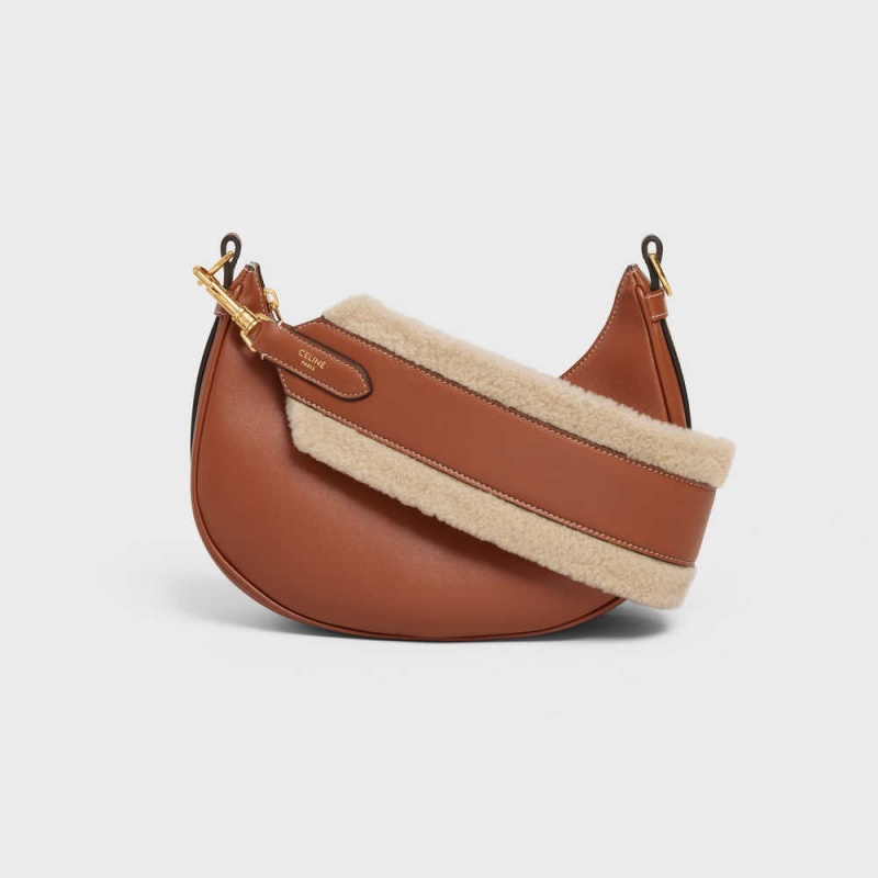 Celine Long Askılı In Shearling And Calfskin Küçük Deri Ürünler Bej Rengi Kahverengi | CL-592905