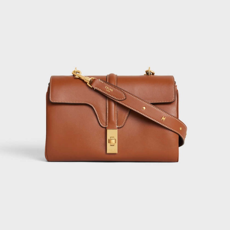Celine Long Askılı In Smooth Calfskin With Triomphe Studs With Gold Finishing Küçük Deri Ürünler Kahverengi | CL-592904