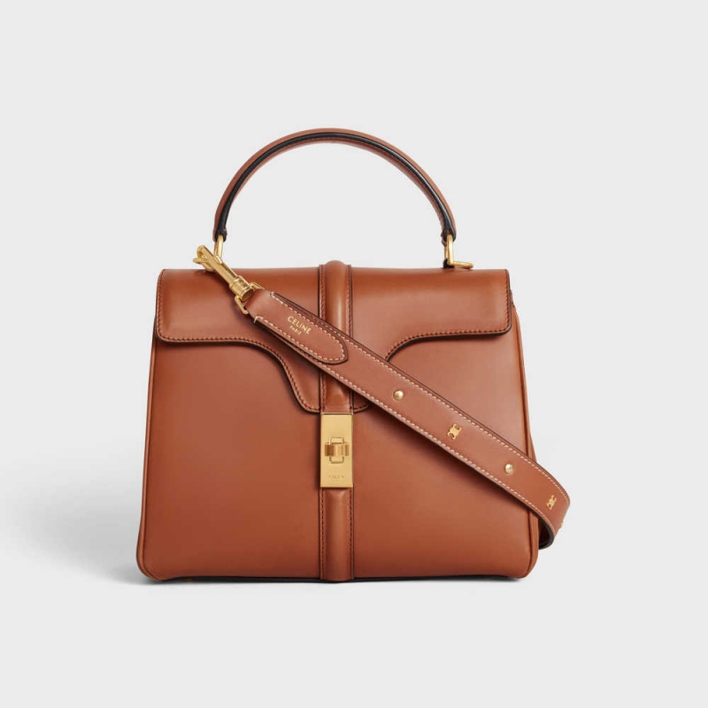 Celine Long Askılı In Smooth Calfskin With Triomphe Studs With Gold Finishing Küçük Deri Ürünler Kahverengi | CL-592904