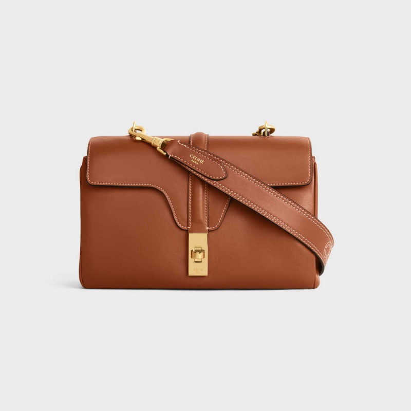 Celine Long Askılı In Smooth Calfskin With Embroidery With Gold Finishing Küçük Deri Ürünler Kahverengi | CL-592903
