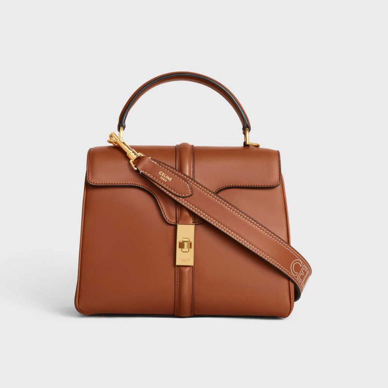 Celine Long Askılı In Smooth Calfskin With Embroidery With Gold Finishing Küçük Deri Ürünler Kahverengi | CL-592903