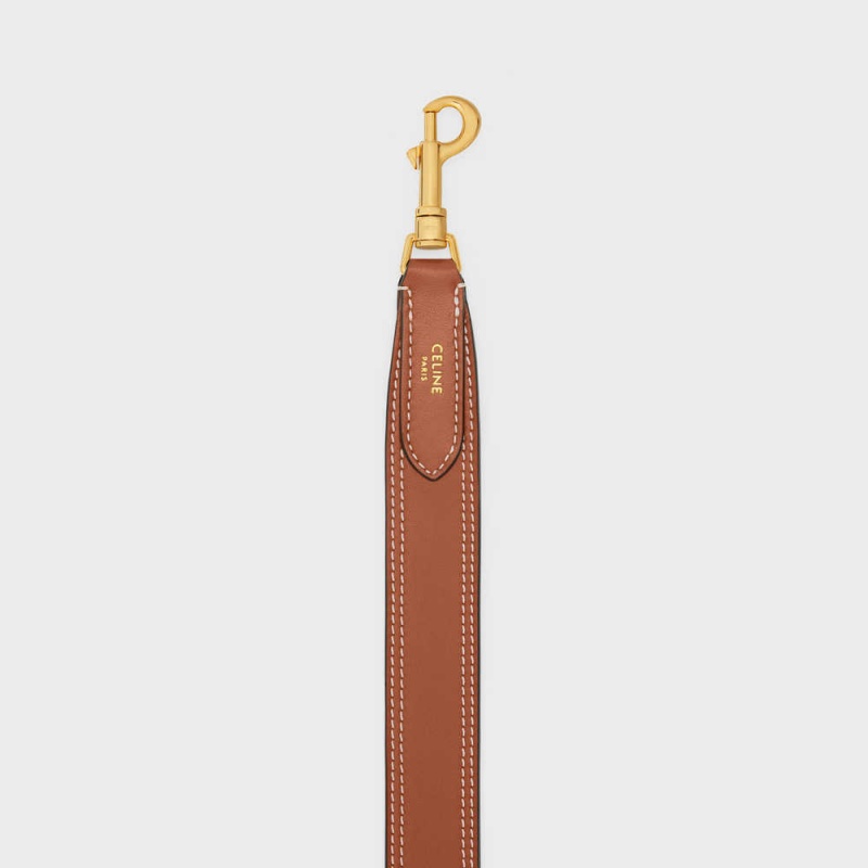 Celine Long Askılı In Smooth Calfskin With Embroidery With Gold Finishing Küçük Deri Ürünler Kahverengi | CL-592903