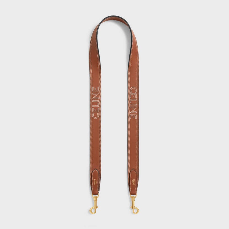Celine Long Askılı In Smooth Calfskin With Embroidery With Gold Finishing Küçük Deri Ürünler Kahverengi | CL-592903