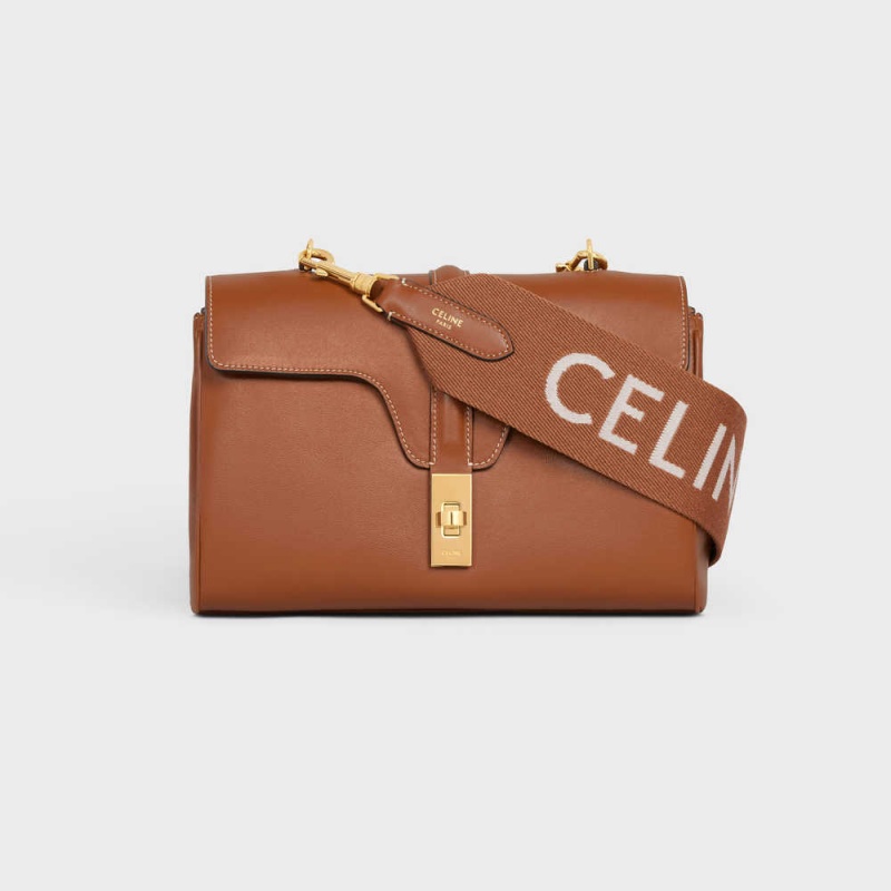 Celine Long Askılı In Yün With Jacquard With Gold Finishing Küçük Deri Ürünler Kahverengi Beyaz | CL-592909