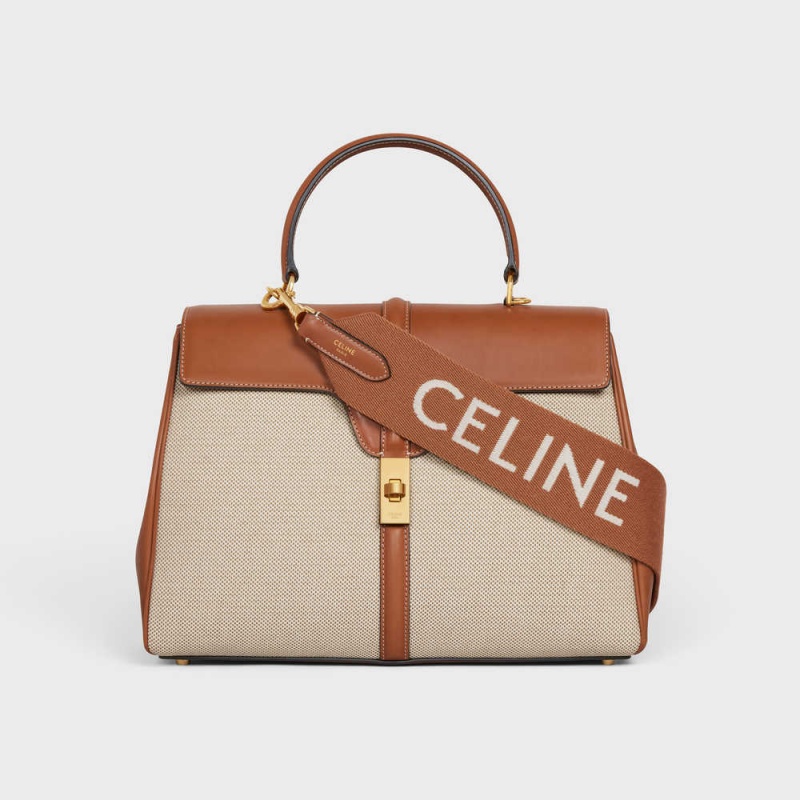 Celine Long Askılı In Yün With Jacquard With Gold Finishing Küçük Deri Ürünler Kahverengi Beyaz | CL-592909