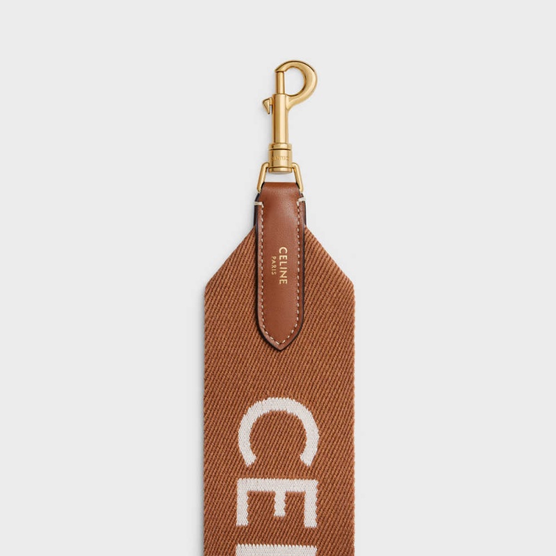 Celine Long Askılı In Yün With Jacquard With Gold Finishing Küçük Deri Ürünler Kahverengi Beyaz | CL-592909
