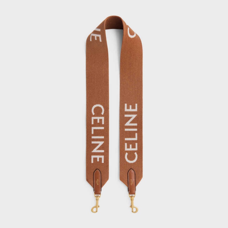 Celine Long Askılı In Yün With Jacquard With Gold Finishing Küçük Deri Ürünler Kahverengi Beyaz | CL-592909