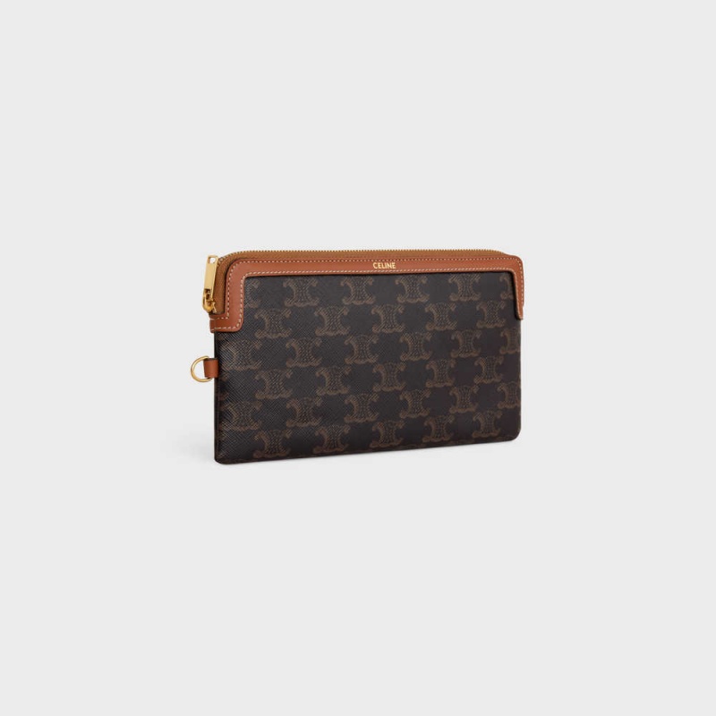 Celine Long Pouch With Askılı Cuir Triomphe In Triomphe Kanvas And Calfskin Kese Çanta Kahverengi | CL-592889