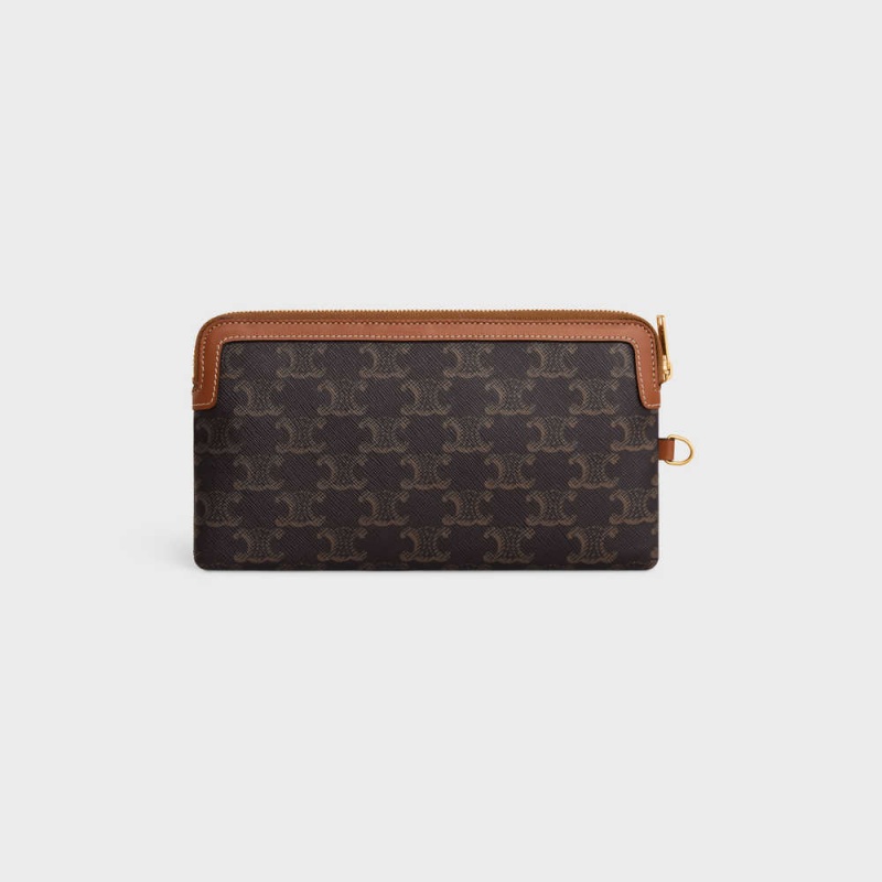 Celine Long Pouch With Askılı Cuir Triomphe In Triomphe Kanvas And Calfskin Kese Çanta Kahverengi | CL-592889
