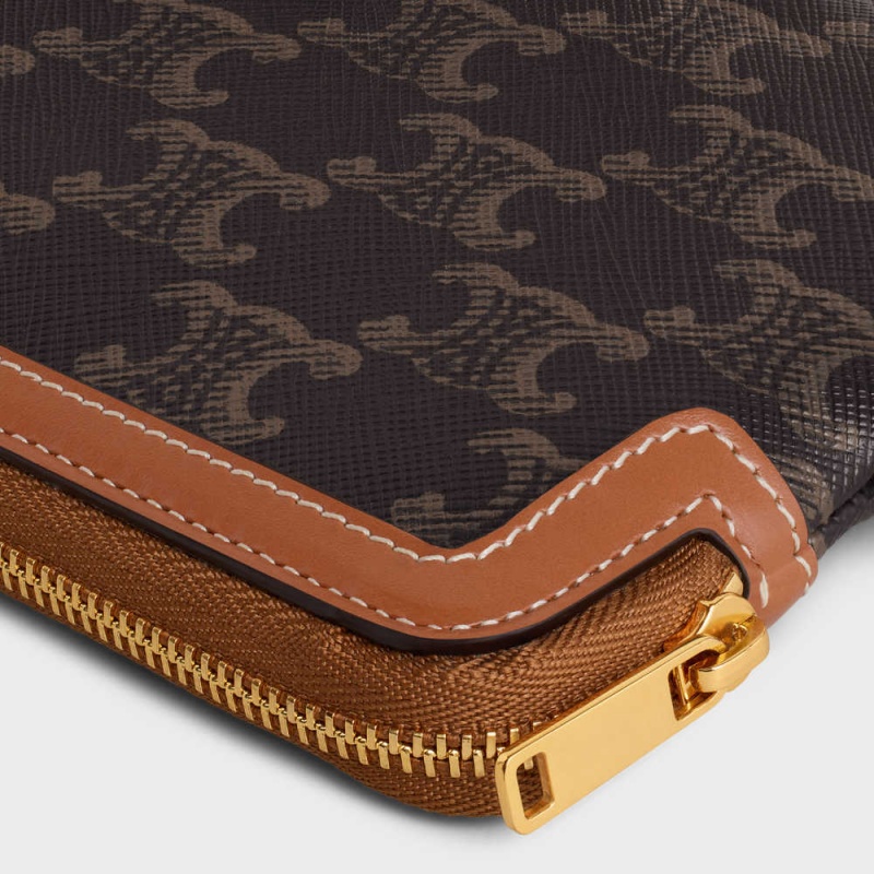 Celine Long Pouch With Askılı Cuir Triomphe In Triomphe Kanvas And Calfskin Kese Çanta Kahverengi | CL-592889
