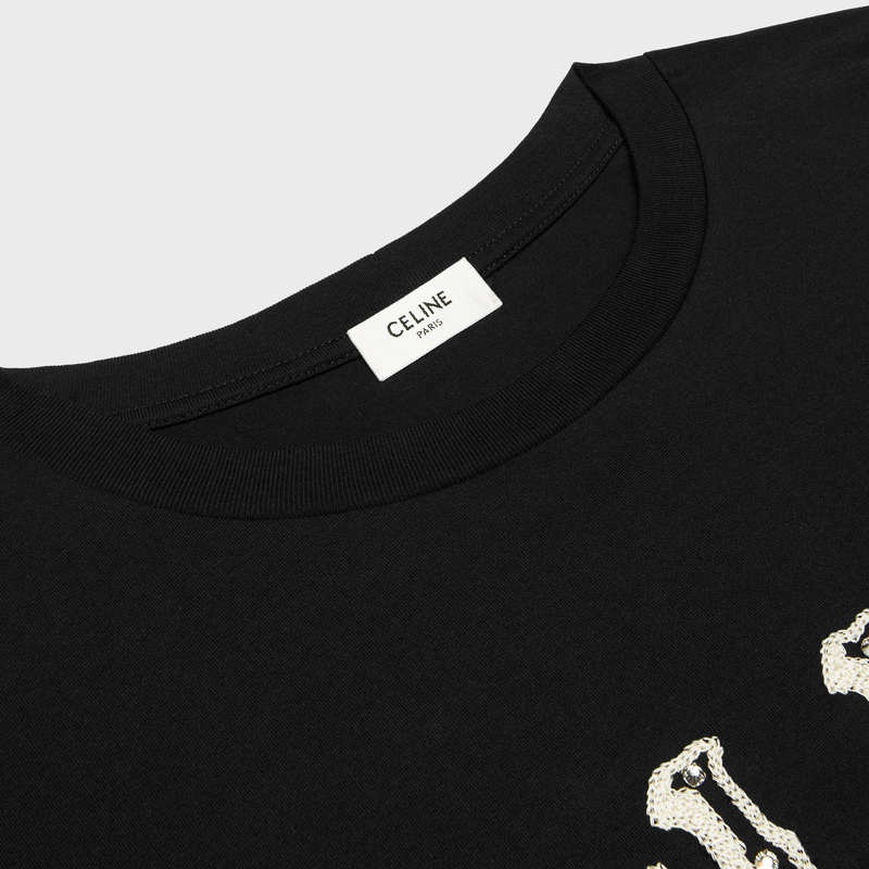 Celine Loose Embroidered In Pamuklu Jersey T-shirt Siyah Beyaz | CL-592133