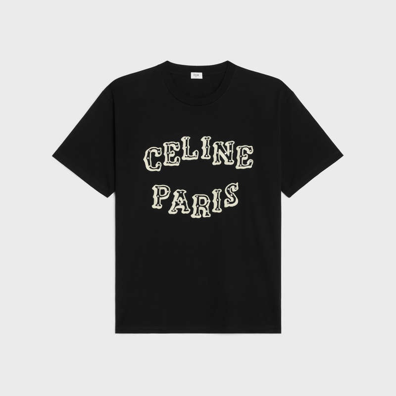 Celine Loose Embroidered In Pamuklu Jersey T-shirt Siyah Beyaz | CL-592133