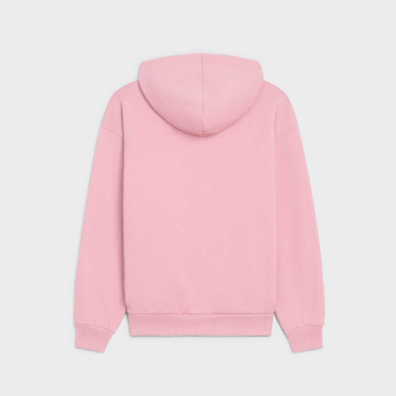 Celine Loose Hoodie In Pamuklu Fleece Tişörtü Pembe Beyaz | CL-592806