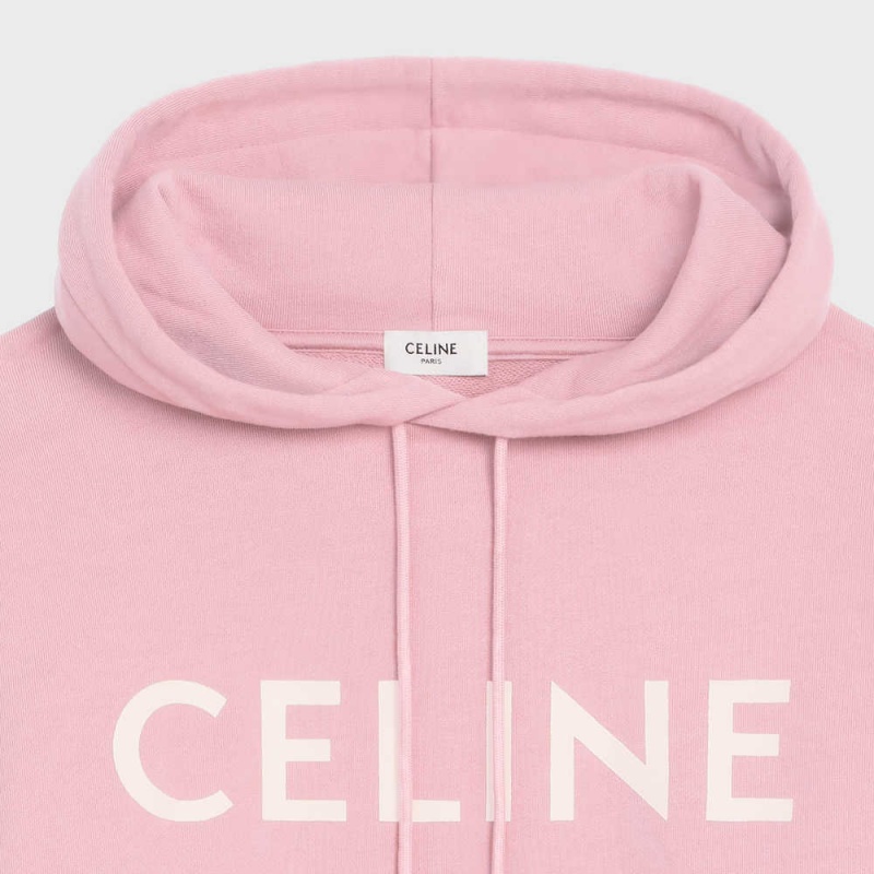 Celine Loose Hoodie In Pamuklu Fleece Tişörtü Pembe Beyaz | CL-592806